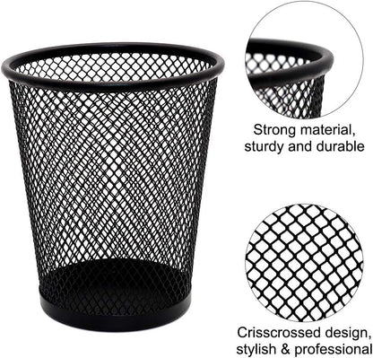 4 Pack Pen Holder Metal Mesh Pencil Holders Round Shaped Pen Holders for Desk Office Wire Mesh Container Pen Organizer,Black
