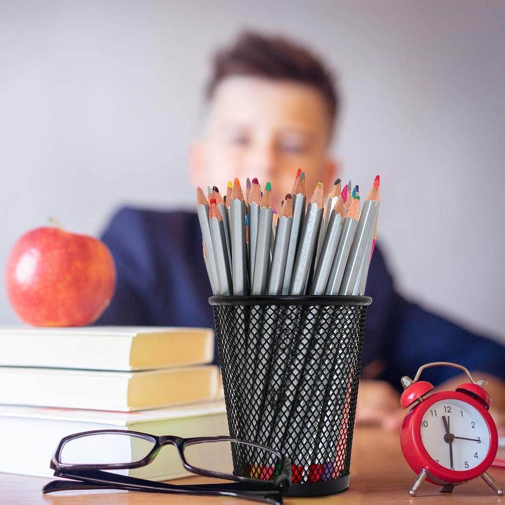 4 Pack Pen Holder Metal Mesh Pencil Holders Round Shaped Pen Holders for Desk Office Wire Mesh Container Pen Organizer,Black