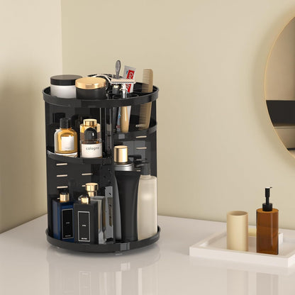 Rotating Makeup Organizer, DIY 8 Adjustable Layers Spinning Skincare Storage, Cosmetic Display Case with Brush Holder and Perfume Tray, Multi-Function Vanity Bathroom Countertop Organizer Clear