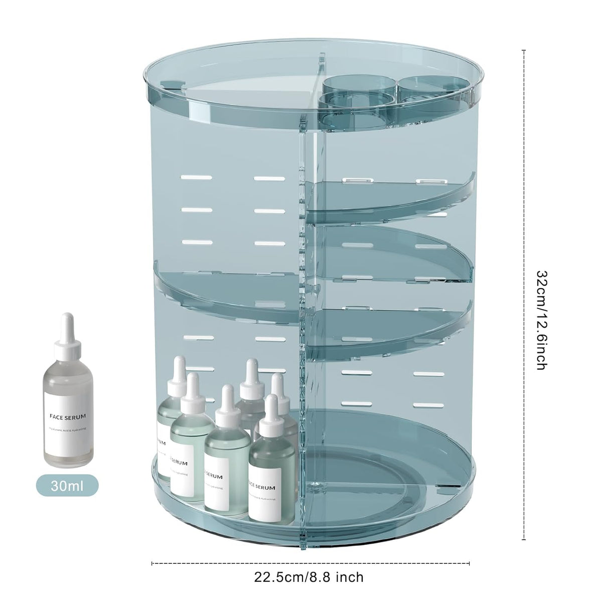 Rotating Makeup Organizer, DIY 8 Adjustable Layers Spinning Skincare Storage, Cosmetic Display Case with Brush Holder and Perfume Tray, Multi-Function Vanity Bathroom Countertop Organizer Clear