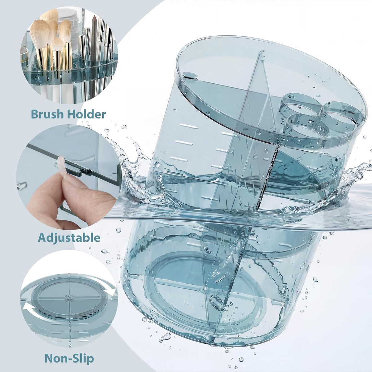 Rotating Makeup Organizer, DIY 8 Adjustable Layers Spinning Skincare Storage, Cosmetic Display Case with Brush Holder and Perfume Tray, Multi-Function Vanity Bathroom Countertop Organizer Clear
