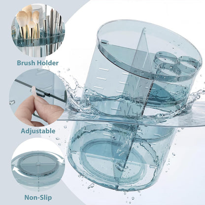 Rotating Makeup Organizer, DIY 8 Adjustable Layers Spinning Skincare Storage, Cosmetic Display Case with Brush Holder and Perfume Tray, Multi-Function Vanity Bathroom Countertop Organizer Clear