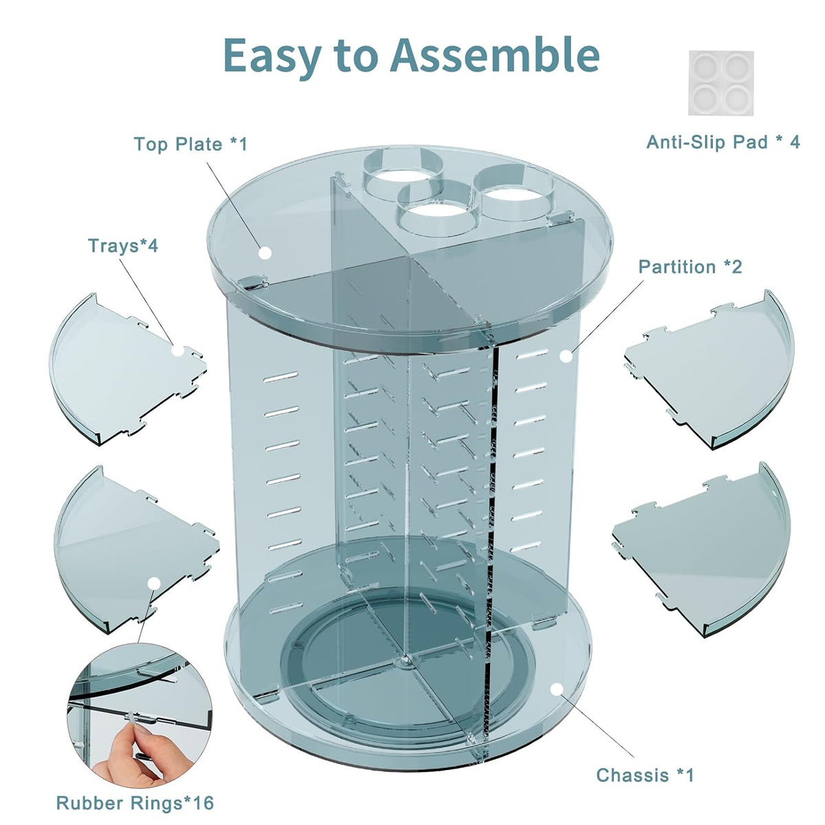 Rotating Makeup Organizer, DIY 8 Adjustable Layers Spinning Skincare Storage, Cosmetic Display Case with Brush Holder and Perfume Tray, Multi-Function Vanity Bathroom Countertop Organizer Clear