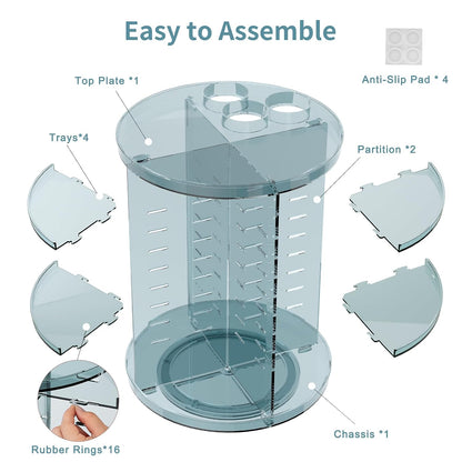 Rotating Makeup Organizer, DIY 8 Adjustable Layers Spinning Skincare Storage, Cosmetic Display Case with Brush Holder and Perfume Tray, Multi-Function Vanity Bathroom Countertop Organizer Clear