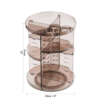 Rotating Makeup Organizer, DIY 8 Adjustable Layers Spinning Skincare Storage, Cosmetic Display Case with Brush Holder and Perfume Tray, Multi-Function Vanity Bathroom Countertop Organizer Clear