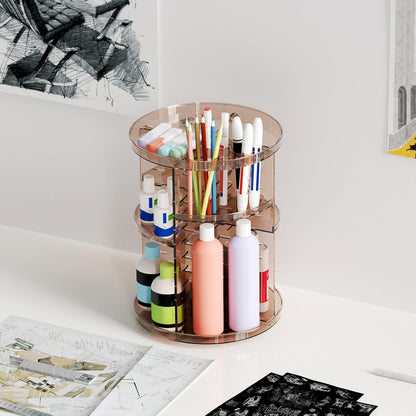 Rotating Makeup Organizer, DIY 8 Adjustable Layers Spinning Skincare Storage, Cosmetic Display Case with Brush Holder and Perfume Tray, Multi-Function Vanity Bathroom Countertop Organizer Clear