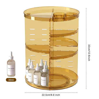 Rotating Makeup Organizer, DIY 8 Adjustable Layers Spinning Skincare Storage, Cosmetic Display Case with Brush Holder and Perfume Tray, Multi-Function Vanity Bathroom Countertop Organizer Clear