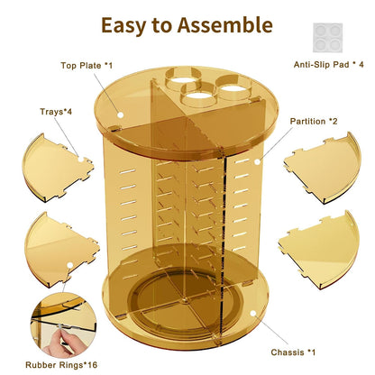 Rotating Makeup Organizer, DIY 8 Adjustable Layers Spinning Skincare Storage, Cosmetic Display Case with Brush Holder and Perfume Tray, Multi-Function Vanity Bathroom Countertop Organizer Clear