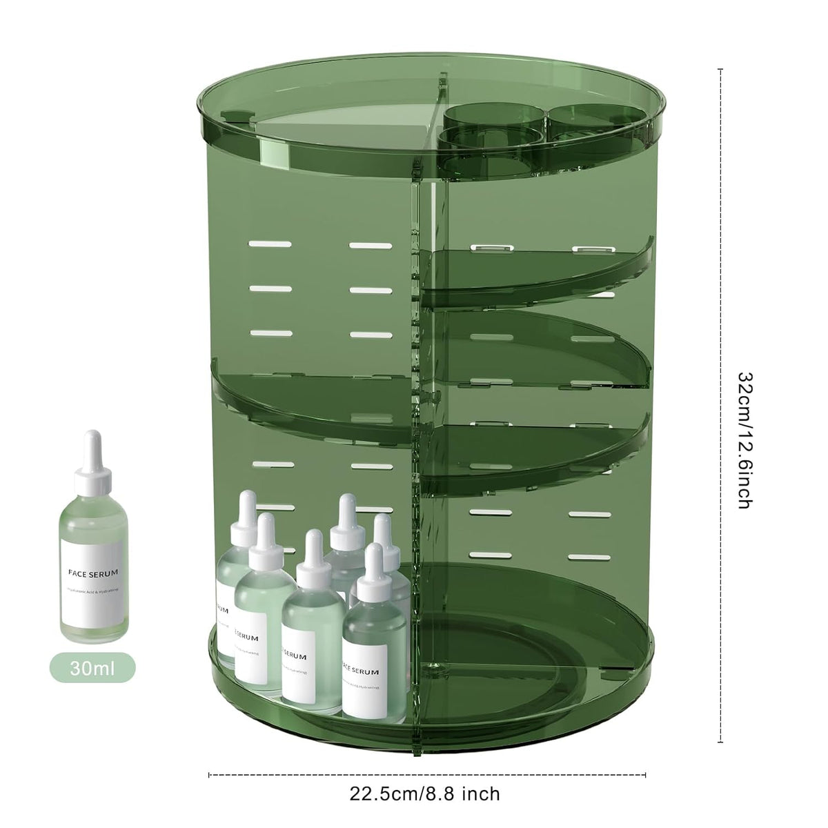 Rotating Makeup Organizer, DIY 8 Adjustable Layers Spinning Skincare Storage, Cosmetic Display Case with Brush Holder and Perfume Tray, Multi-Function Vanity Bathroom Countertop Organizer Clear