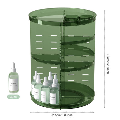 Rotating Makeup Organizer, DIY 8 Adjustable Layers Spinning Skincare Storage, Cosmetic Display Case with Brush Holder and Perfume Tray, Multi-Function Vanity Bathroom Countertop Organizer Clear