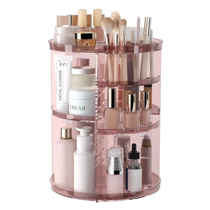 Rotating Makeup Organizer, DIY 8 Adjustable Layers Spinning Skincare Storage, Cosmetic Display Case with Brush Holder and Perfume Tray, Multi-Function Vanity Bathroom Countertop Organizer Clear