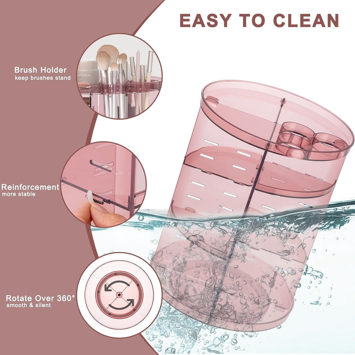 Rotating Makeup Organizer, DIY 8 Adjustable Layers Spinning Skincare Storage, Cosmetic Display Case with Brush Holder and Perfume Tray, Multi-Function Vanity Bathroom Countertop Organizer Clear