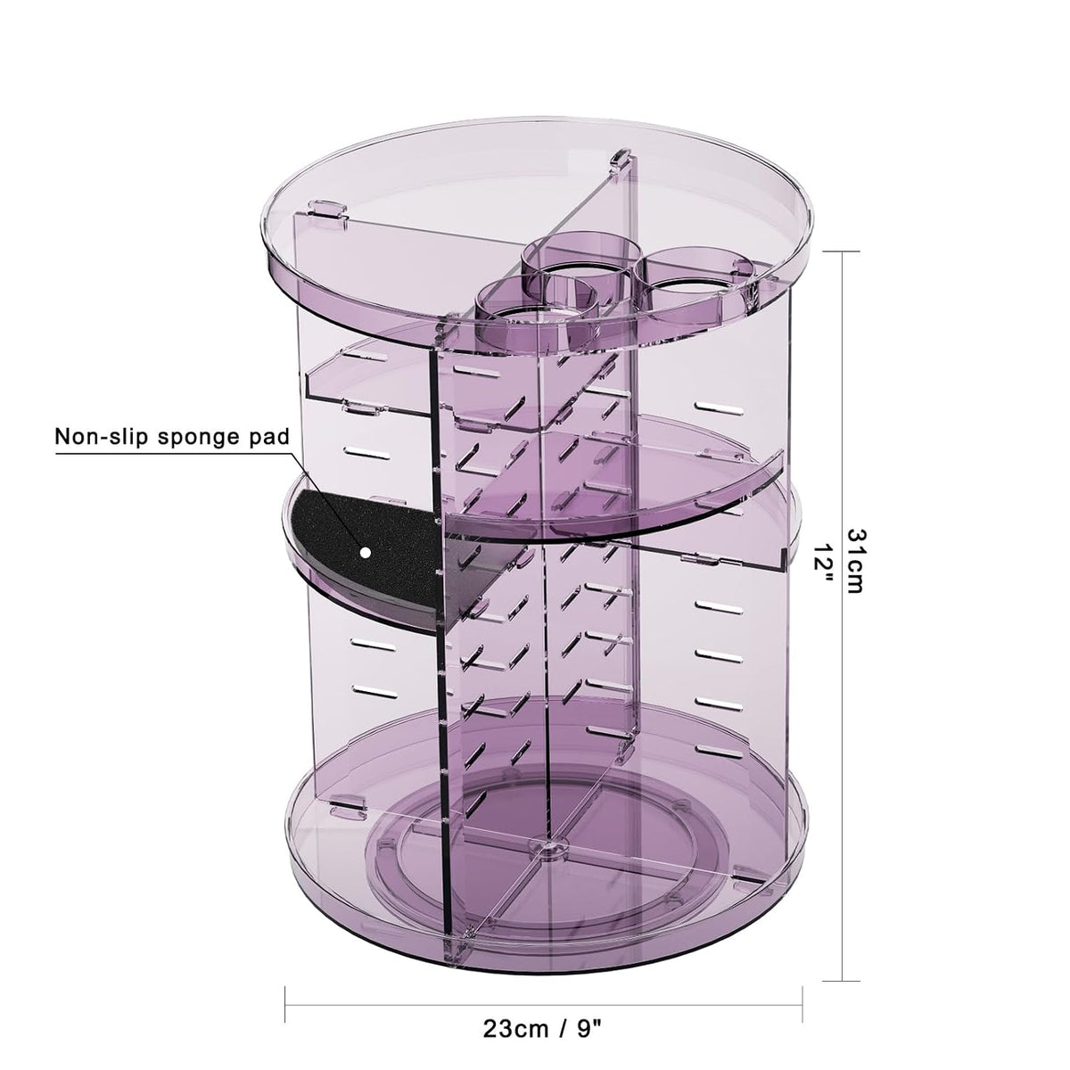 Rotating Makeup Organizer, DIY 8 Adjustable Layers Spinning Skincare Storage, Cosmetic Display Case with Brush Holder and Perfume Tray, Multi-Function Vanity Bathroom Countertop Organizer Clear