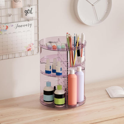 Rotating Makeup Organizer, DIY 8 Adjustable Layers Spinning Skincare Storage, Cosmetic Display Case with Brush Holder and Perfume Tray, Multi-Function Vanity Bathroom Countertop Organizer Clear