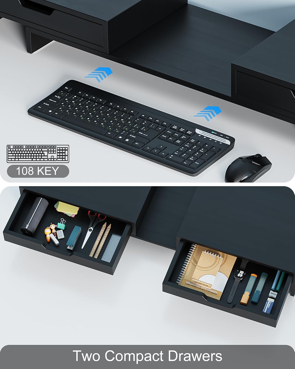 Dual Monitor Riser with Two Drawer for Desk, No Assembly Required