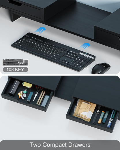 Dual Monitor Riser with Two Drawer for Desk, No Assembly Required