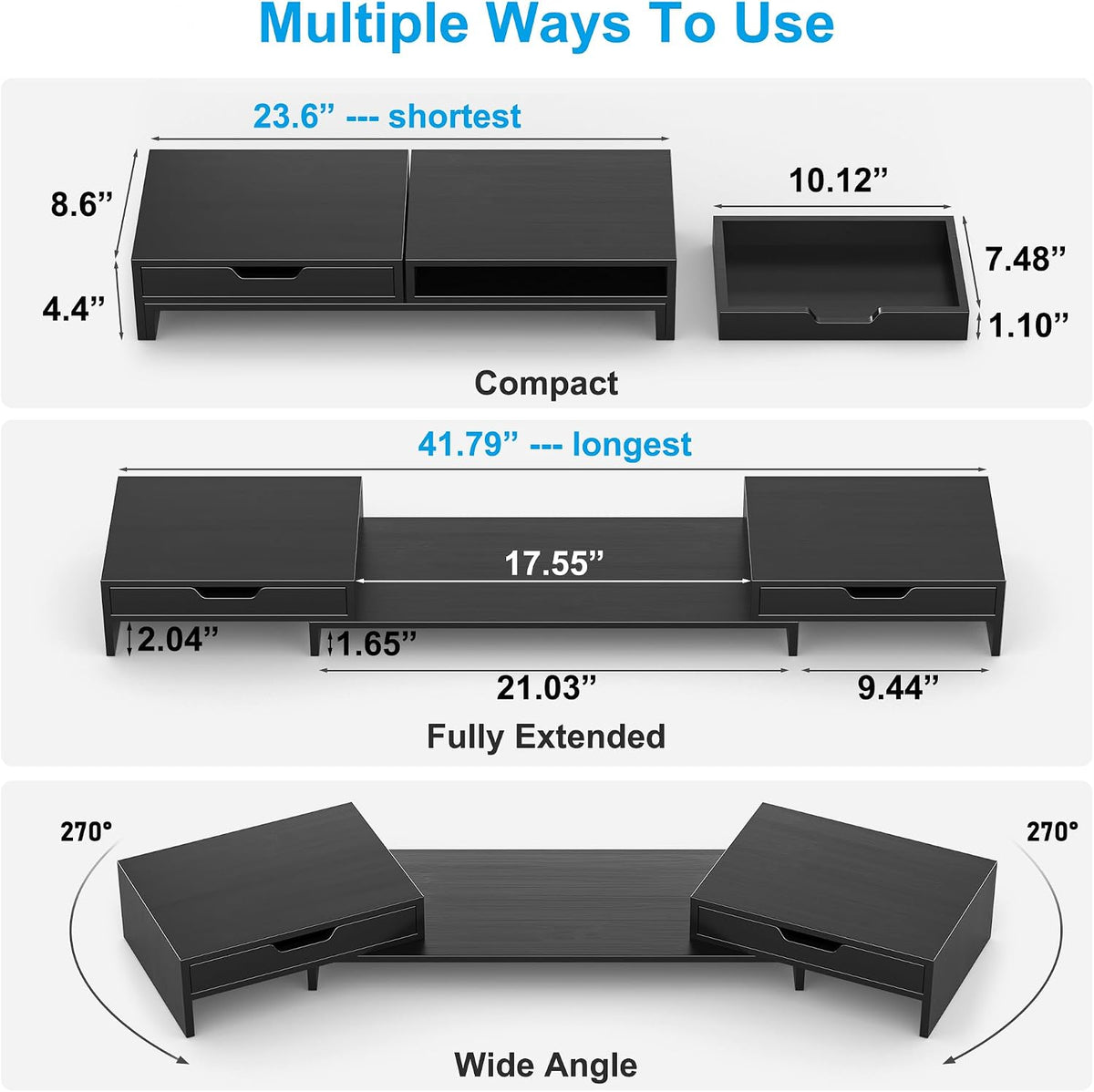 Dual Monitor Riser with Two Drawer for Desk, No Assembly Required