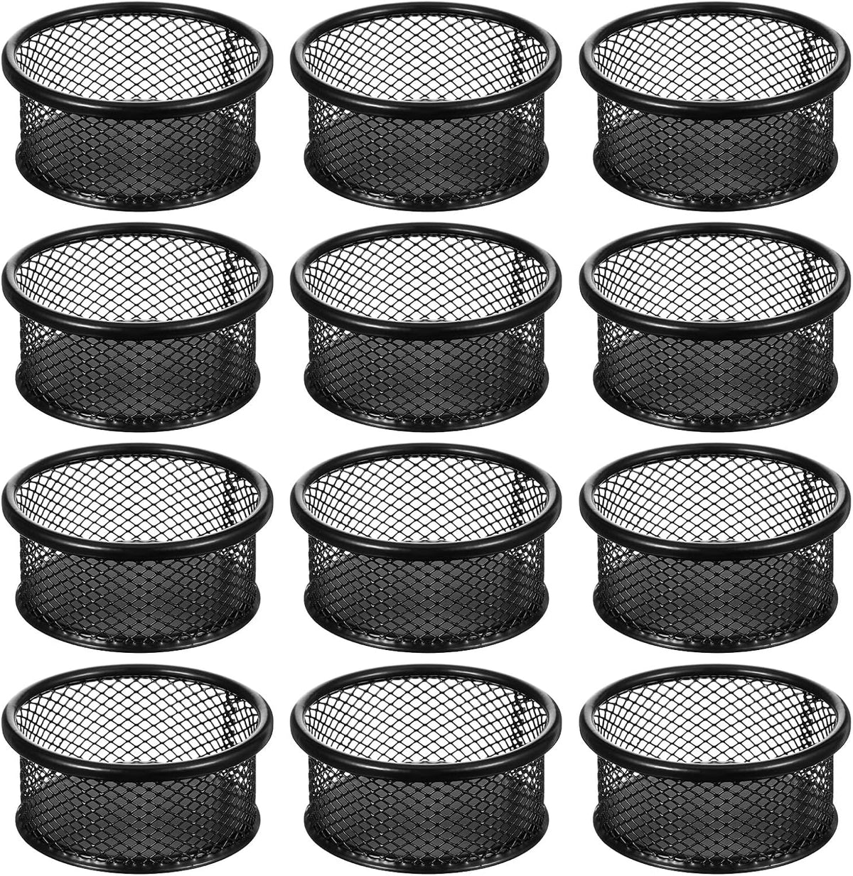 12 Pack Paper Clip Holder, Paperclip Holders for Desk, Mesh Paper Clip Holder for Desk Binder Wire Mesh Bowls for Holding Small Parts Office Accessories(Black)