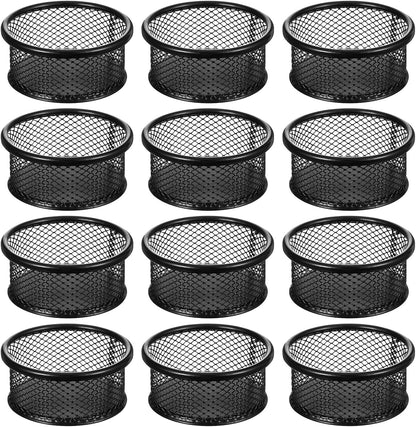 12 Pack Paper Clip Holder, Paperclip Holders for Desk, Mesh Paper Clip Holder for Desk Binder Wire Mesh Bowls for Holding Small Parts Office Accessories(Black)