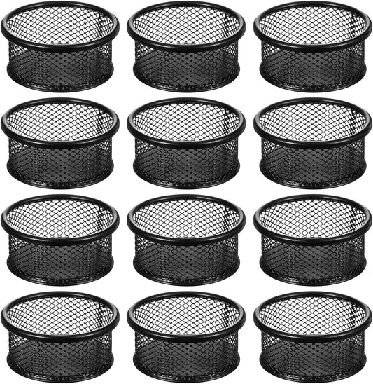 12 Pack Paper Clip Holder, Paperclip Holders for Desk, Mesh Paper Clip Holder for Desk Binder Wire Mesh Bowls for Holding Small Parts Office Accessories(Black)