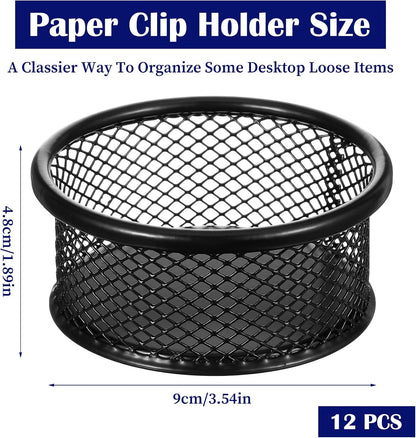 12 Pack Paper Clip Holder, Paperclip Holders for Desk, Mesh Paper Clip Holder for Desk Binder Wire Mesh Bowls for Holding Small Parts Office Accessories(Black)