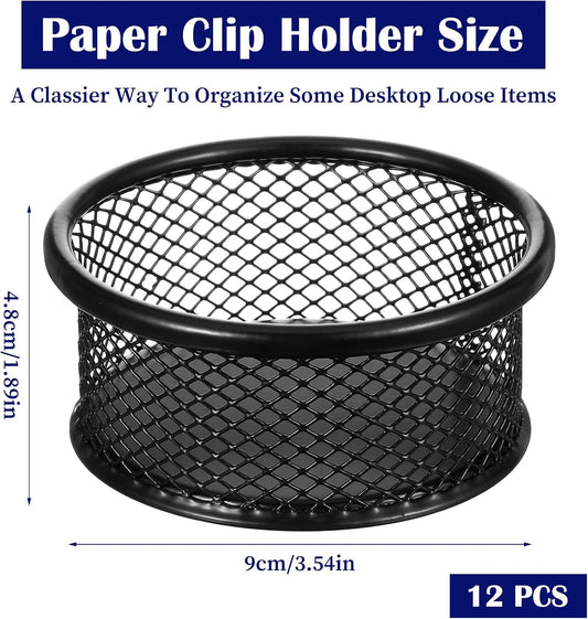 12 Pack Paper Clip Holder, Paperclip Holders for Desk, Mesh Paper Clip Holder for Desk Binder Wire Mesh Bowls for Holding Small Parts Office Accessories(Black)