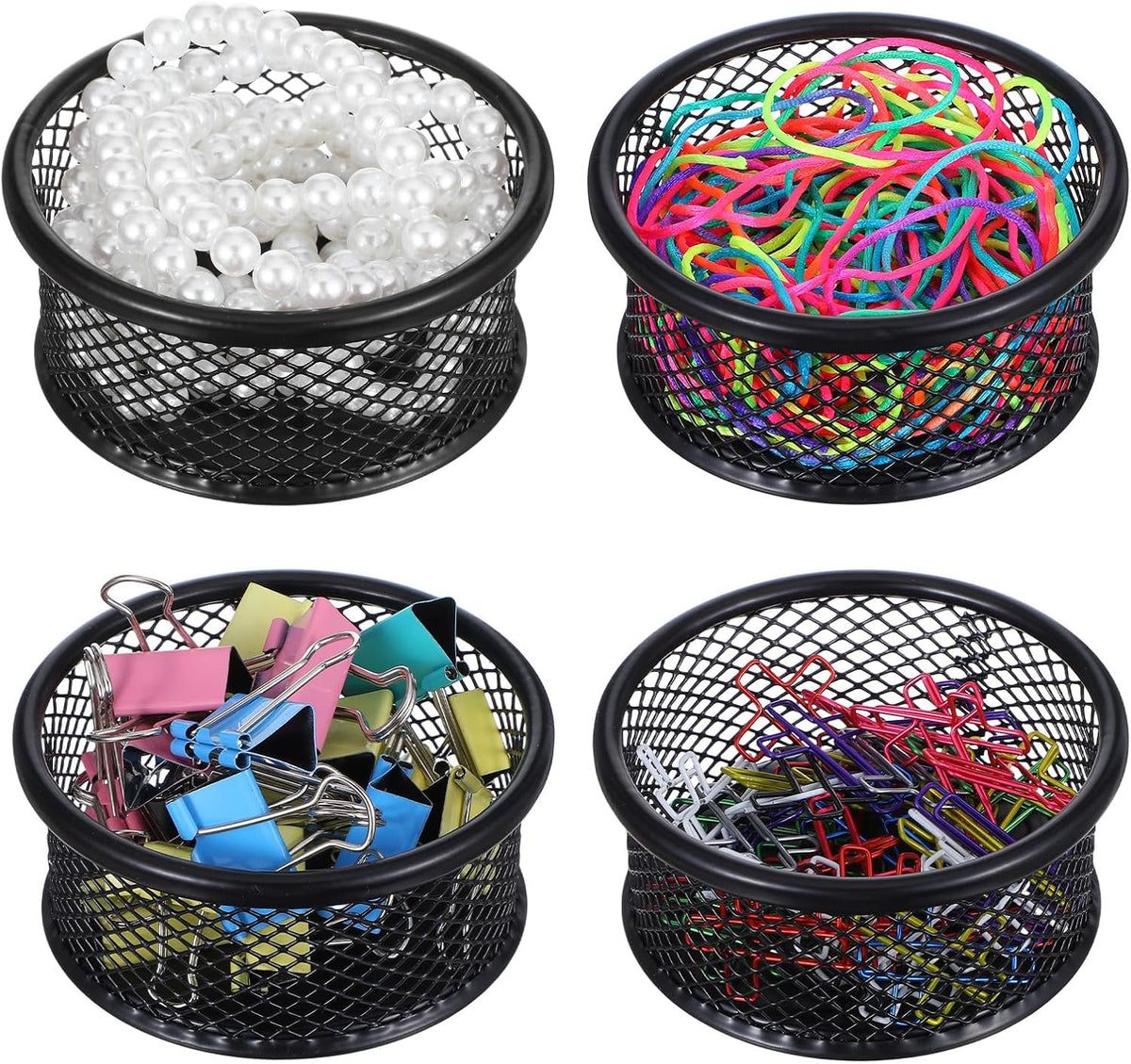 12 Pack Paper Clip Holder, Paperclip Holders for Desk, Mesh Paper Clip Holder for Desk Binder Wire Mesh Bowls for Holding Small Parts Office Accessories(Black)