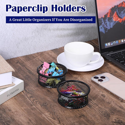 12 Pack Paper Clip Holder, Paperclip Holders for Desk, Mesh Paper Clip Holder for Desk Binder Wire Mesh Bowls for Holding Small Parts Office Accessories(Black)