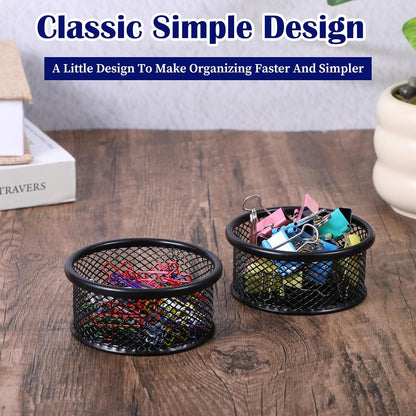12 Pack Paper Clip Holder, Paperclip Holders for Desk, Mesh Paper Clip Holder for Desk Binder Wire Mesh Bowls for Holding Small Parts Office Accessories(Black)
