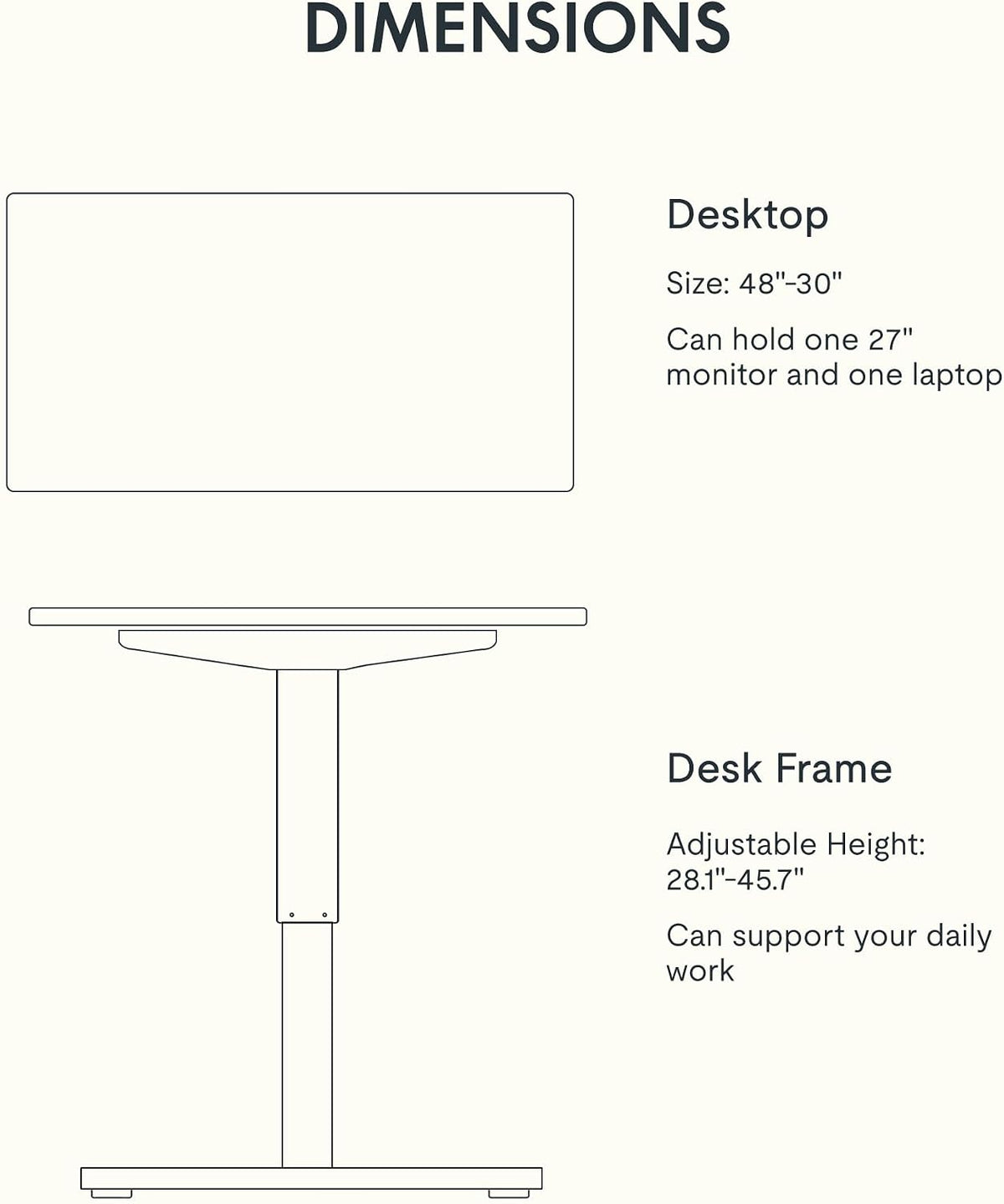 EN1 48"x24" One-Piece Standing Desk, White