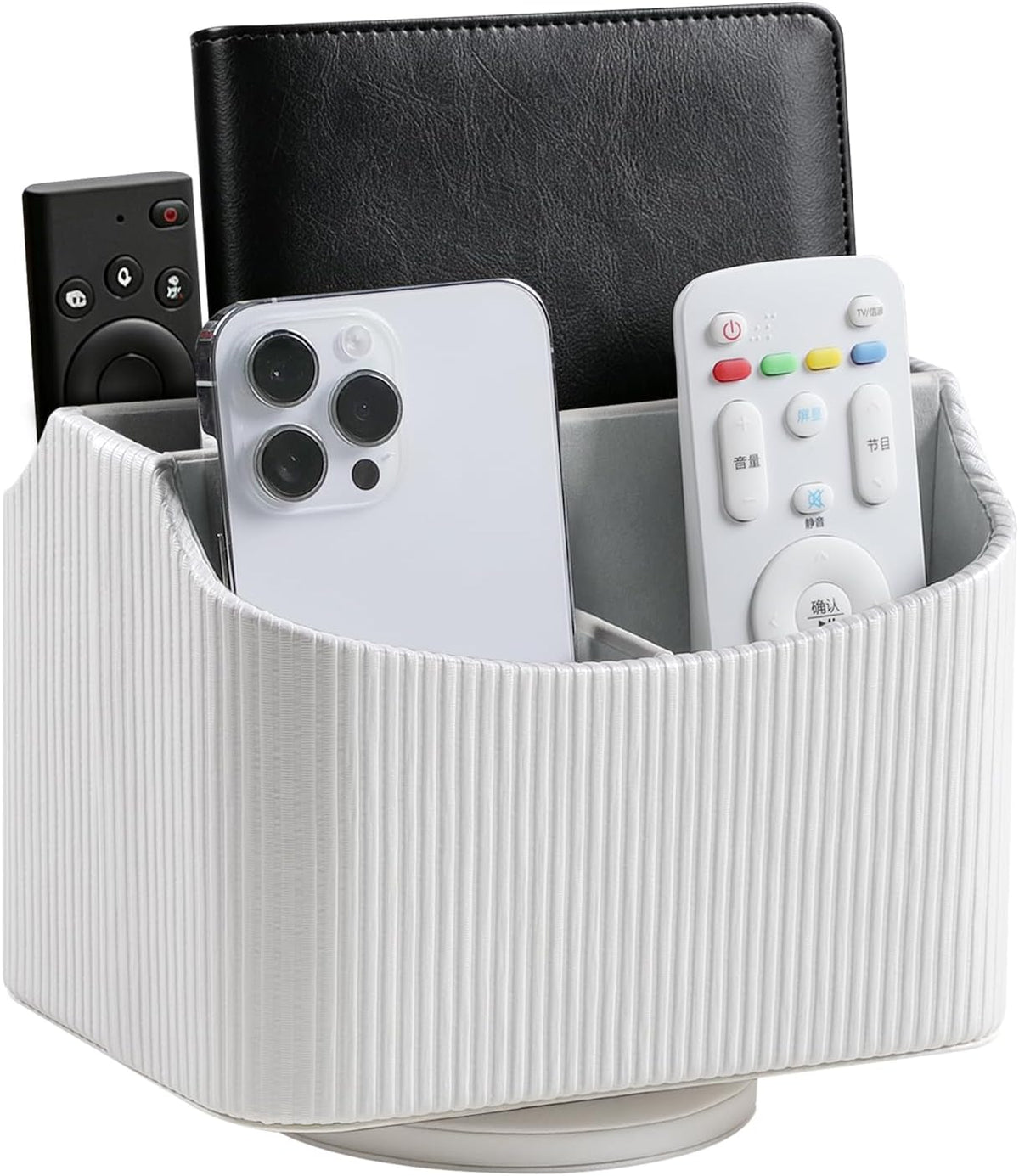 360° Rotating TV Remote Control Holder Desk Remote Organizer White