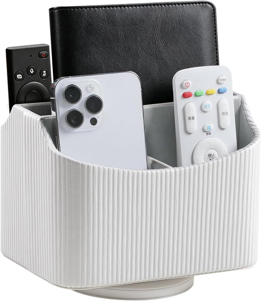 360° Rotating TV Remote Control Holder Desk Remote Organizer White