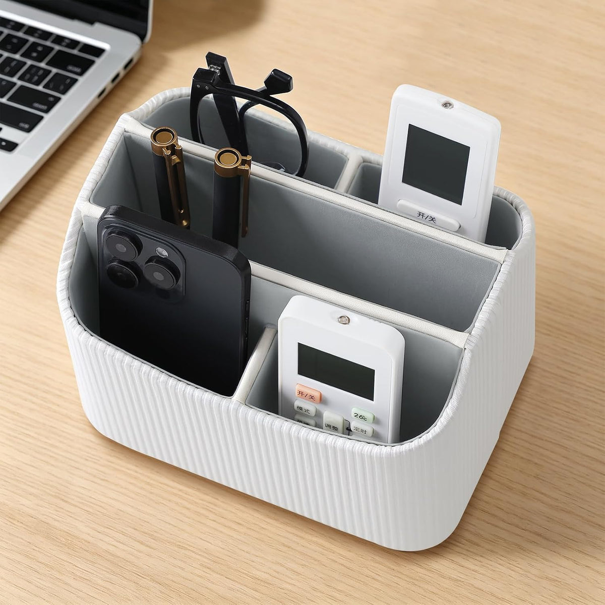 360° Rotating TV Remote Control Holder Desk Remote Organizer White