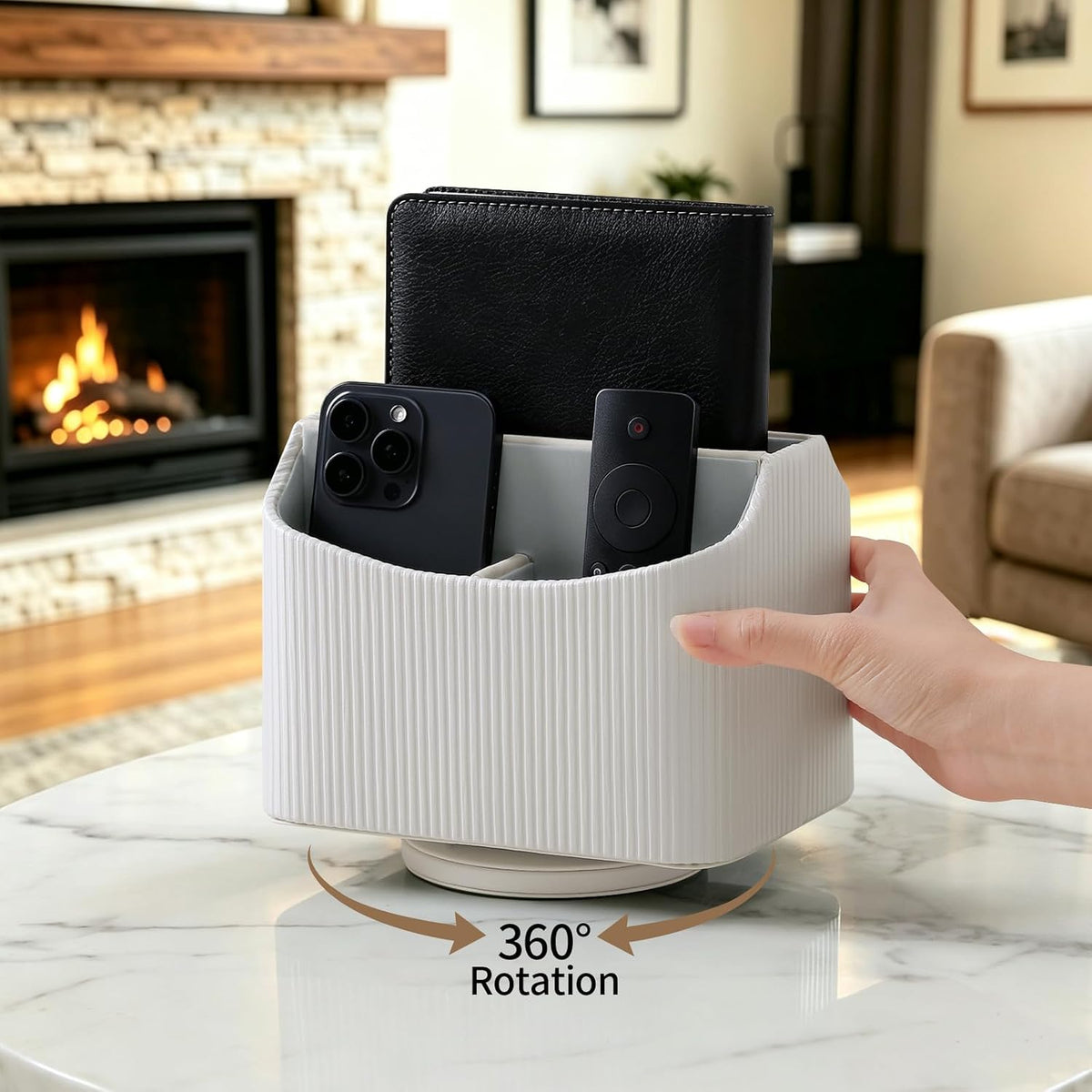 360° Rotating TV Remote Control Holder Desk Remote Organizer White