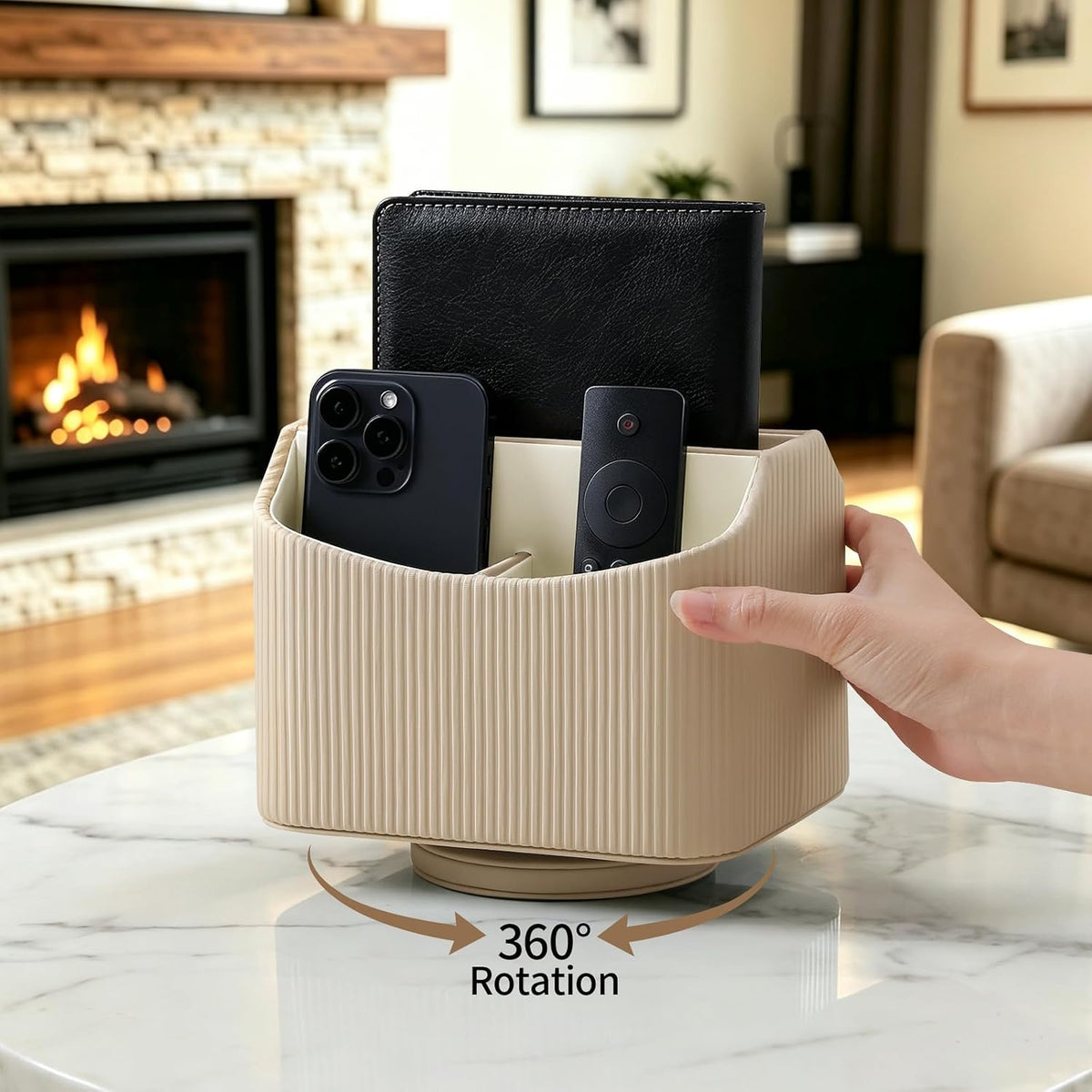 360° Rotating TV Remote Control Holder Desk Remote Organizer White