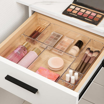10 Pack Clear Drawer Organizer Bins, 4 Sizes Makeup Storage Trays