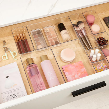 10 Pack Clear Drawer Organizer Bins, 4 Sizes Makeup Storage Trays
