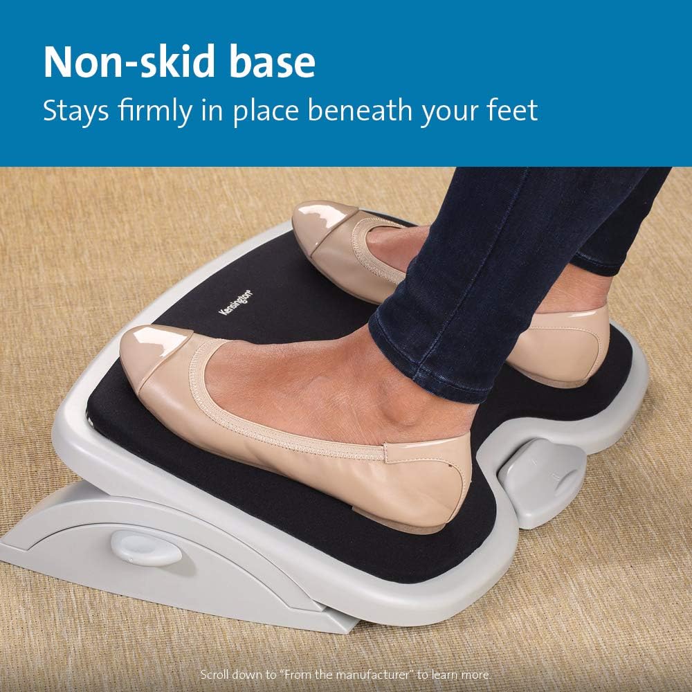 Foot Rest For Under Desk At Work, Smartfit Comfort Memory Foam Angle and Height Adjustable Footrest, Non-Skid Foot Stool For Under Office Desk, White/Black K56144USF