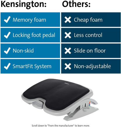 Foot Rest For Under Desk At Work, Smartfit Comfort Memory Foam Angle and Height Adjustable Footrest, Non-Skid Foot Stool For Under Office Desk, White/Black K56144USF