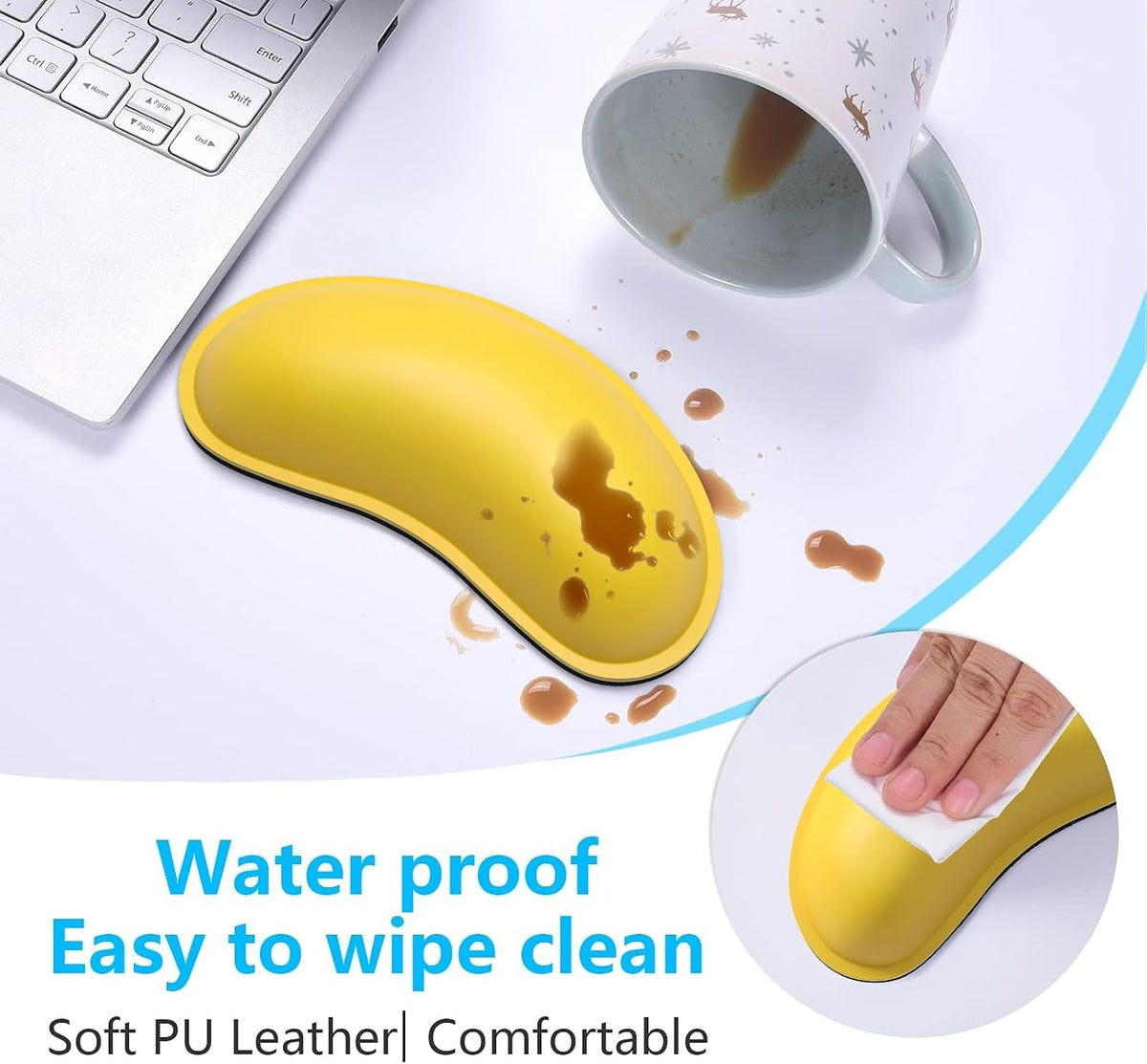 Mouse Wrist Rest, Ergonomic Memory Foam Mouse Wrist for Computer Desk Mats Support, PU Leather Hand Rest Pad Cushion for Gaming, Laptop, Men, Women, Pain Relief & Easy Typing, Black