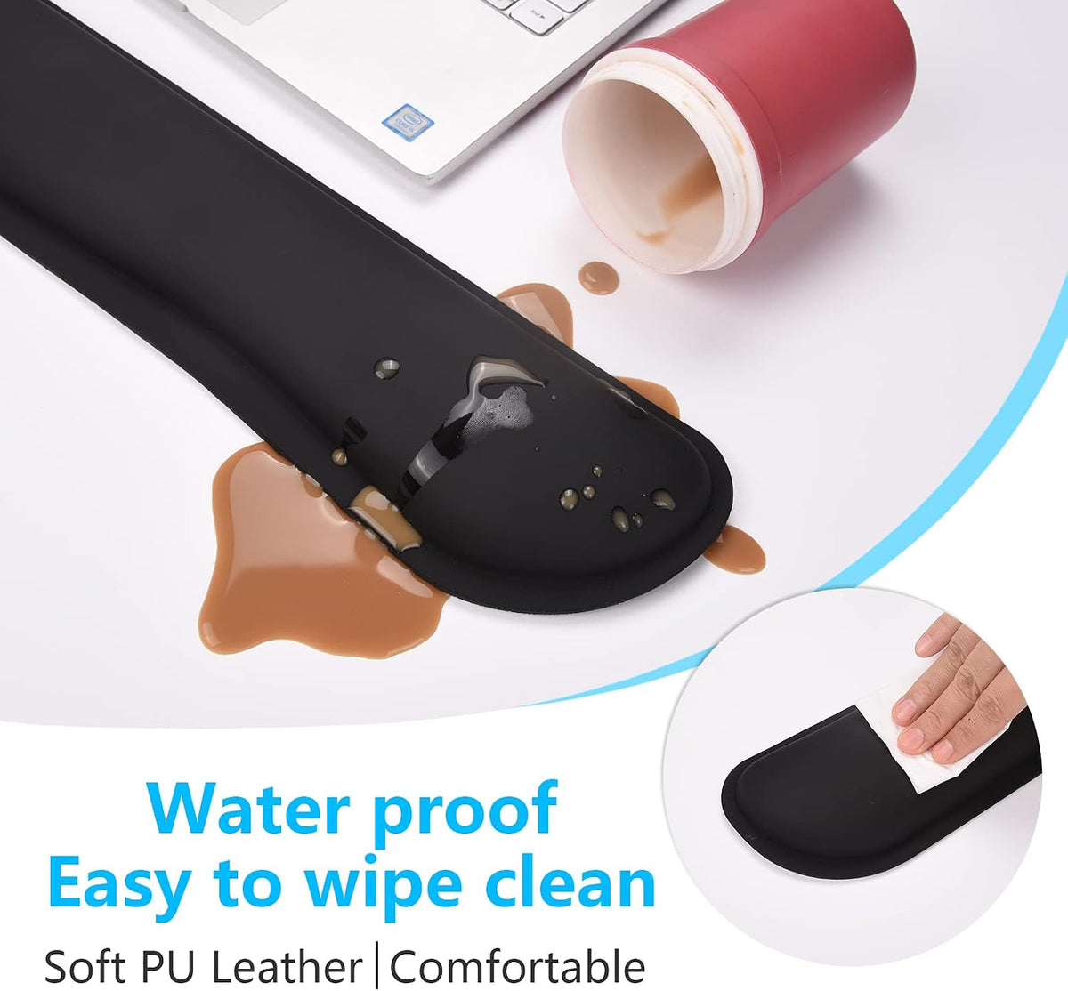 Mouse Wrist Rest, Ergonomic Memory Foam Mouse Wrist for Computer Desk Mats Support, PU Leather Hand Rest Pad Cushion for Gaming, Laptop, Men, Women, Pain Relief & Easy Typing, Black