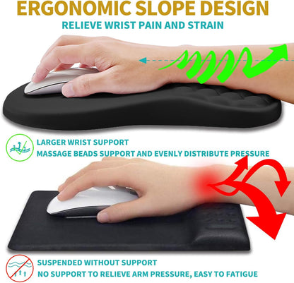 2 in 1 Ergonomic Mouse Pad Wrist Support & Wrist Rest for Computer Keyboard Set, with Relieve Carpal Tunnel Pain Massage Bulge and Full Memory Gel Design (2In1 Set, Black)
