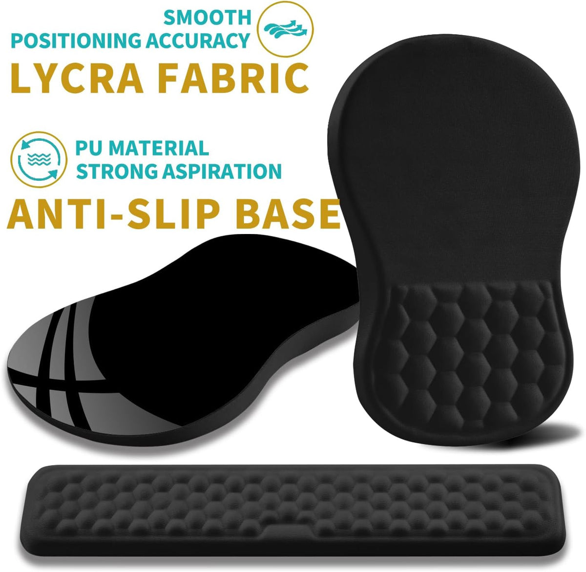 2 in 1 Ergonomic Mouse Pad Wrist Support & Wrist Rest for Computer Keyboard Set, with Relieve Carpal Tunnel Pain Massage Bulge and Full Memory Gel Design (2In1 Set, Black)