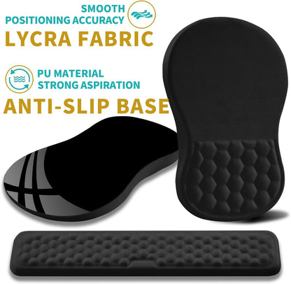 2 in 1 Ergonomic Mouse Pad Wrist Support & Wrist Rest for Computer Keyboard Set, with Relieve Carpal Tunnel Pain Massage Bulge and Full Memory Gel Design (2In1 Set, Black)
