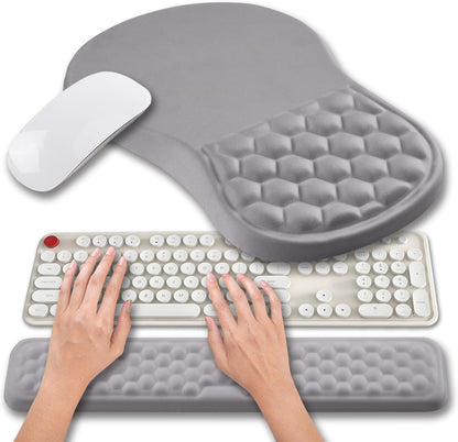 2 in 1 Ergonomic Mouse Pad Wrist Support & Wrist Rest for Computer Keyboard Set, with Relieve Carpal Tunnel Pain Massage Bulge and Full Memory Gel Design (2In1 Set, Black)