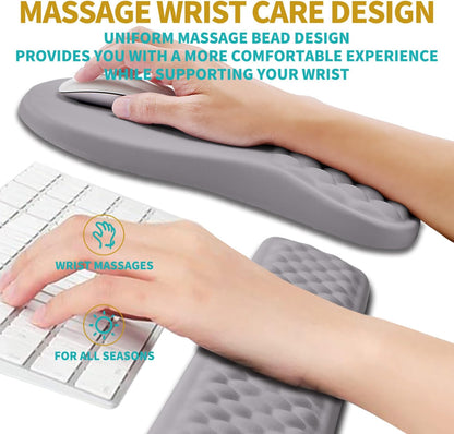 2 in 1 Ergonomic Mouse Pad Wrist Support & Wrist Rest for Computer Keyboard Set, with Relieve Carpal Tunnel Pain Massage Bulge and Full Memory Gel Design (2In1 Set, Black)