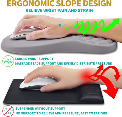 2 in 1 Ergonomic Mouse Pad Wrist Support & Wrist Rest for Computer Keyboard Set, with Relieve Carpal Tunnel Pain Massage Bulge and Full Memory Gel Design (2In1 Set, Black)