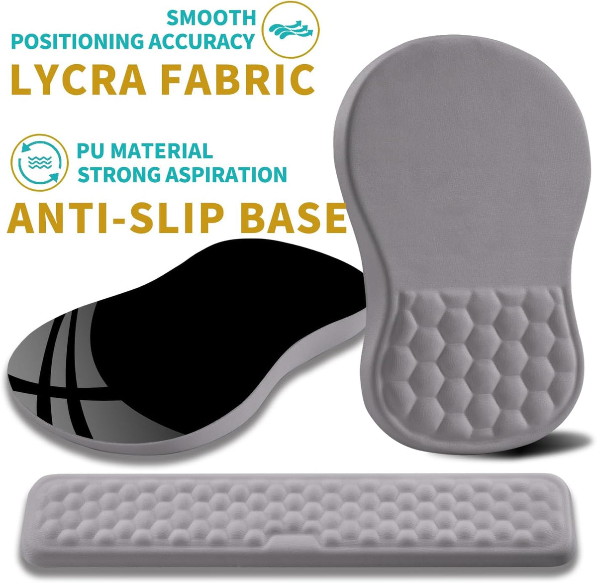 2 in 1 Ergonomic Mouse Pad Wrist Support & Wrist Rest for Computer Keyboard Set, with Relieve Carpal Tunnel Pain Massage Bulge and Full Memory Gel Design (2In1 Set, Black)