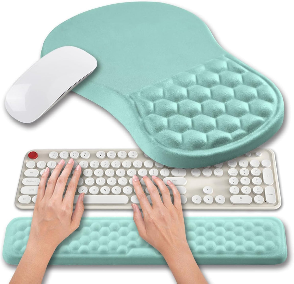 2 in 1 Ergonomic Mouse Pad Wrist Support & Wrist Rest for Computer Keyboard Set, with Relieve Carpal Tunnel Pain Massage Bulge and Full Memory Gel Design (2In1 Set, Black)