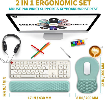 2 in 1 Ergonomic Mouse Pad Wrist Support & Wrist Rest for Computer Keyboard Set, with Relieve Carpal Tunnel Pain Massage Bulge and Full Memory Gel Design (2In1 Set, Black)
